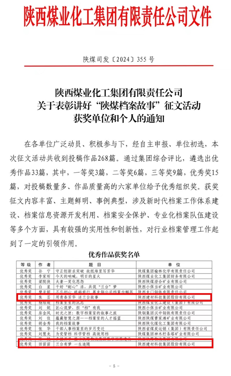 喜報！陜西建材科技檔案故事獲獎了